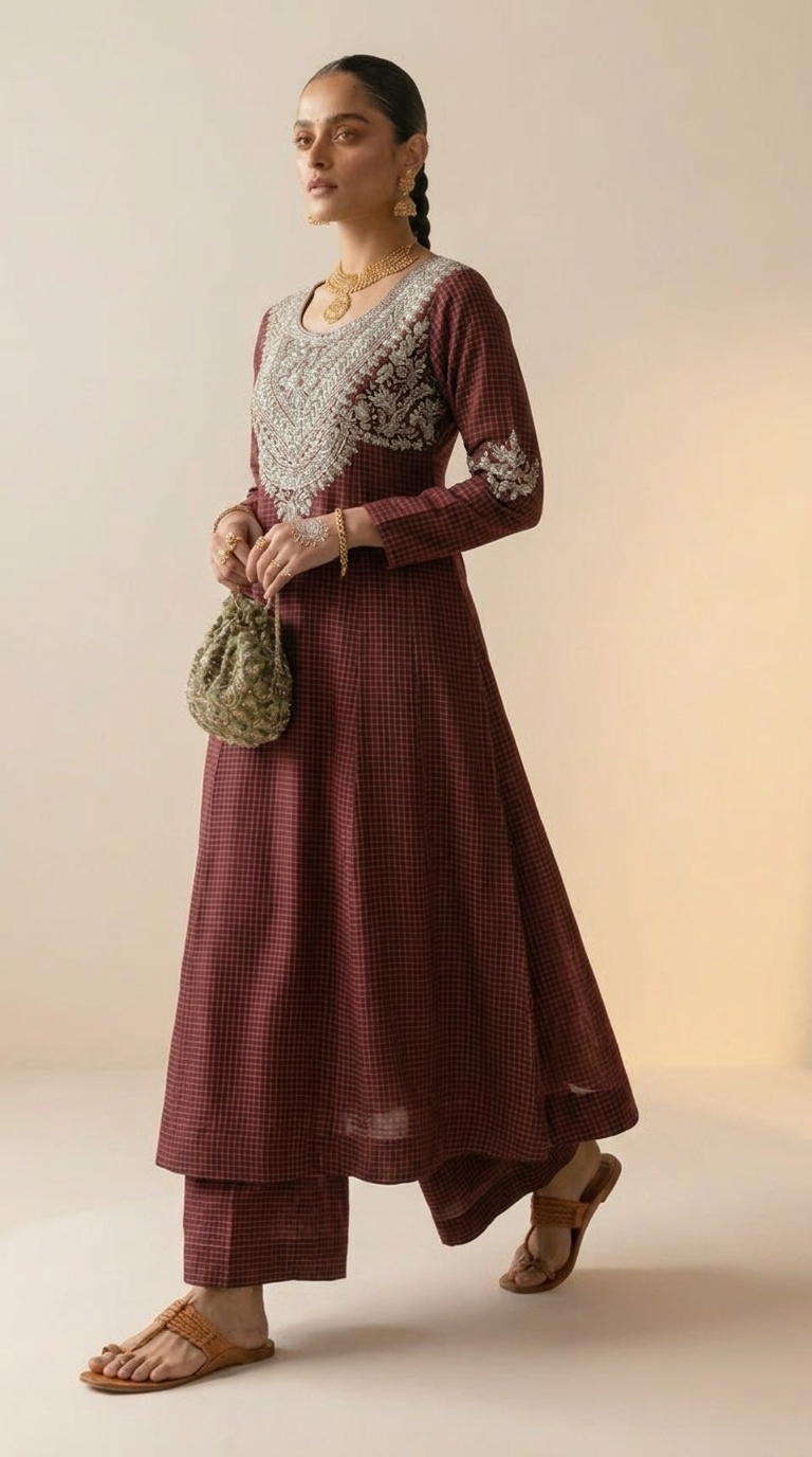 Maroon Embroidered Anarkali Suit Set
