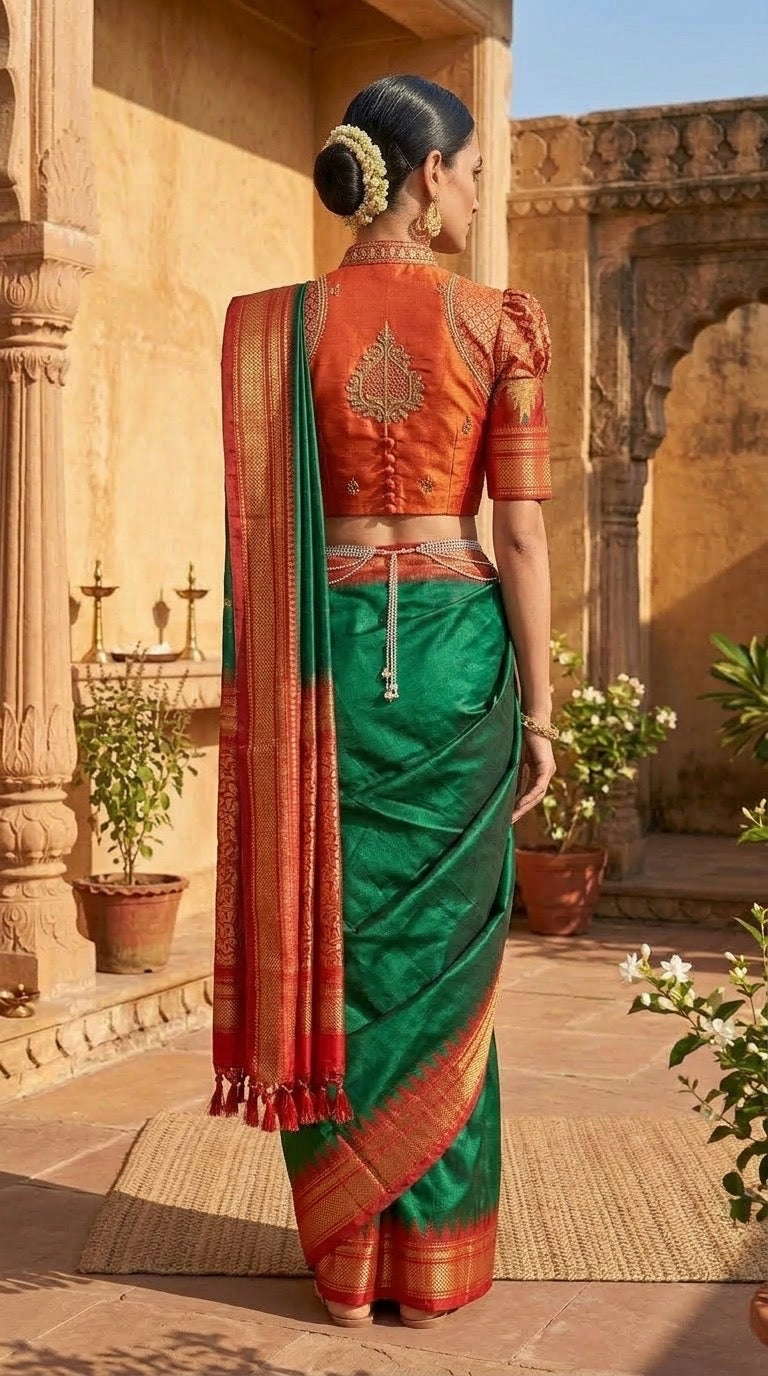 Sari Ilkal – Vert émeraude et rouge