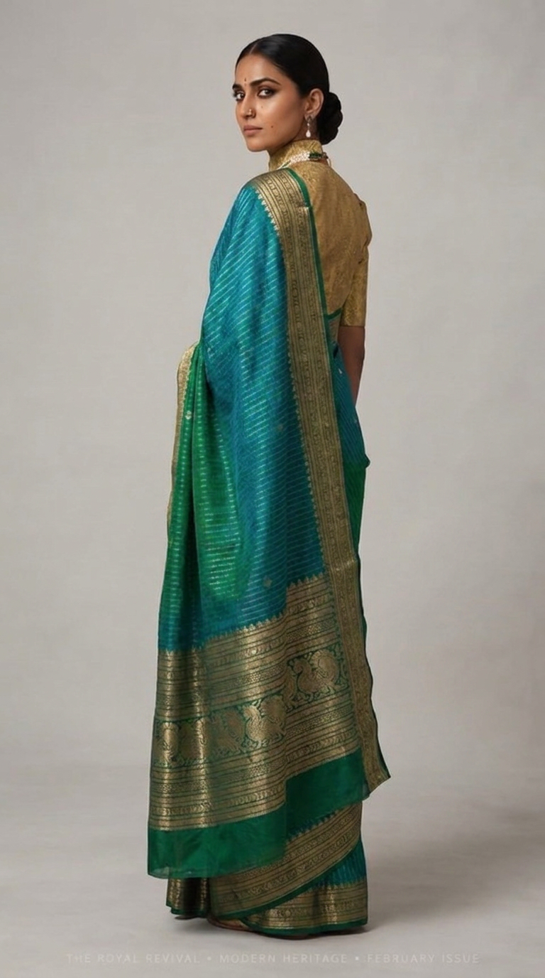 Teal & Green Molkalmuru Handloom Silk Saree