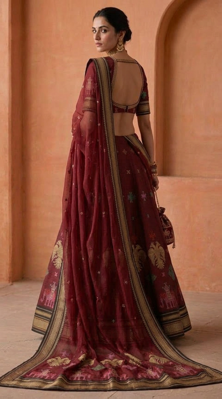 Gandaberunda Ilkal Silk Lehenga Set