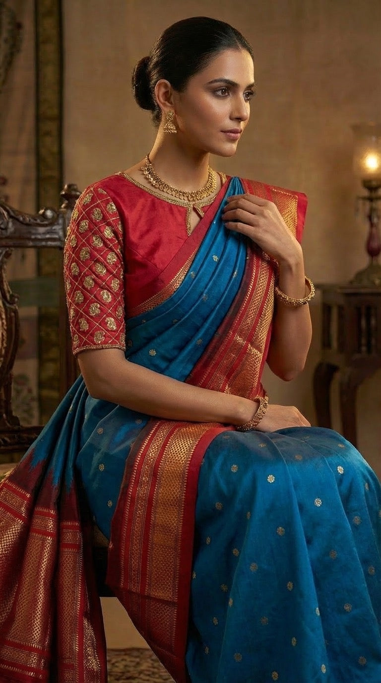Crimson Silk Bridal Blouse with Heavy Gold Zari Embroidery