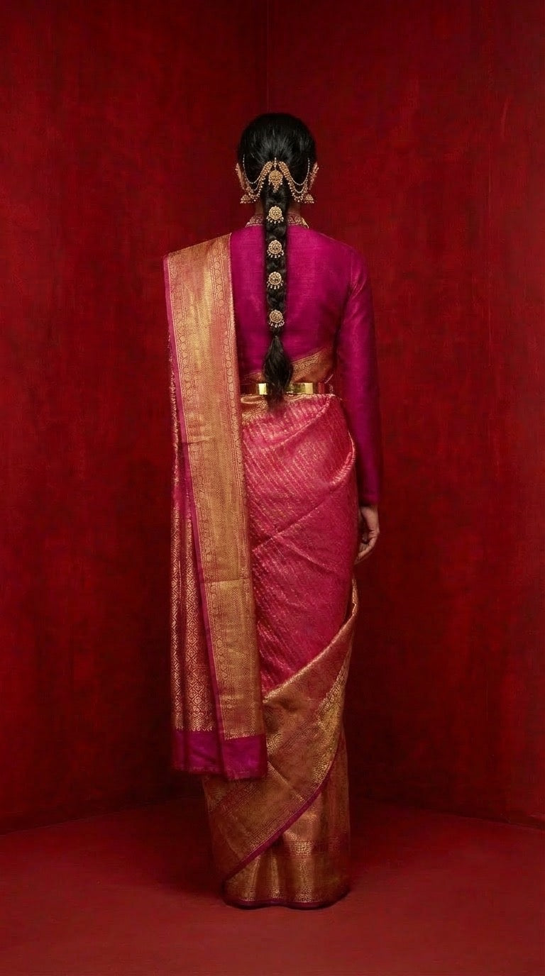 Magenta Silk Saree with Gold Zari Border