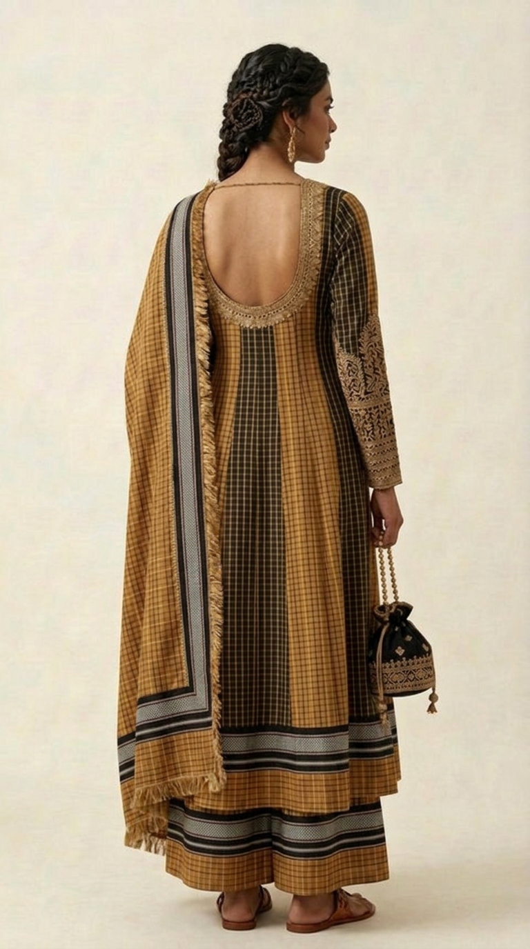 Mustard Ilkal Handloom & Zardosi Anarkali Set