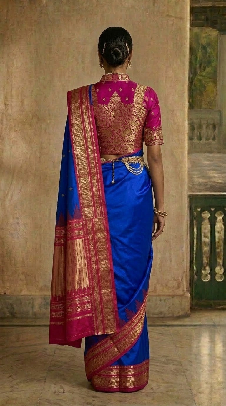 Ilkal Saree – Royal Blue & Pink