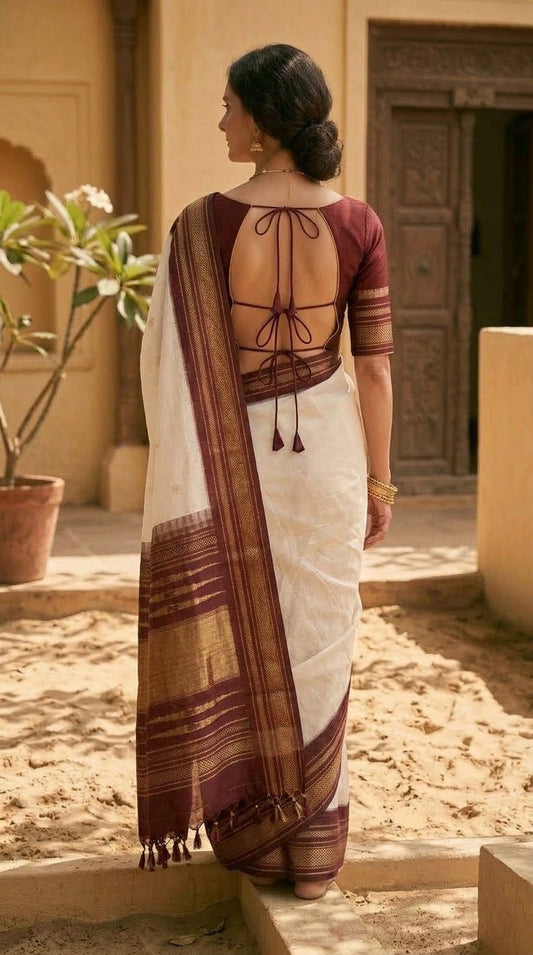 Ilkal Saree – Ivory & Maroon