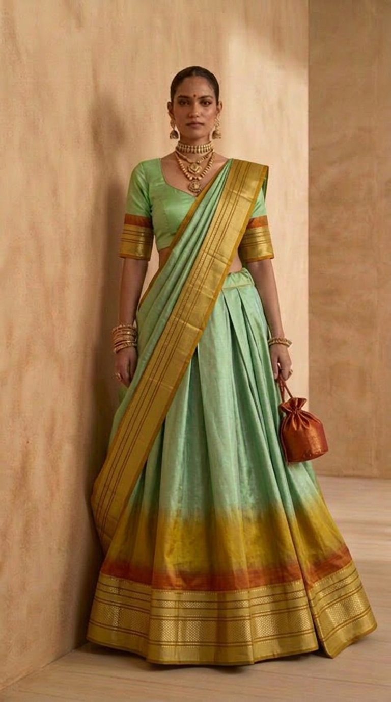 Pista to Gold: Ilkal Lehenga Saree from Bagalkot