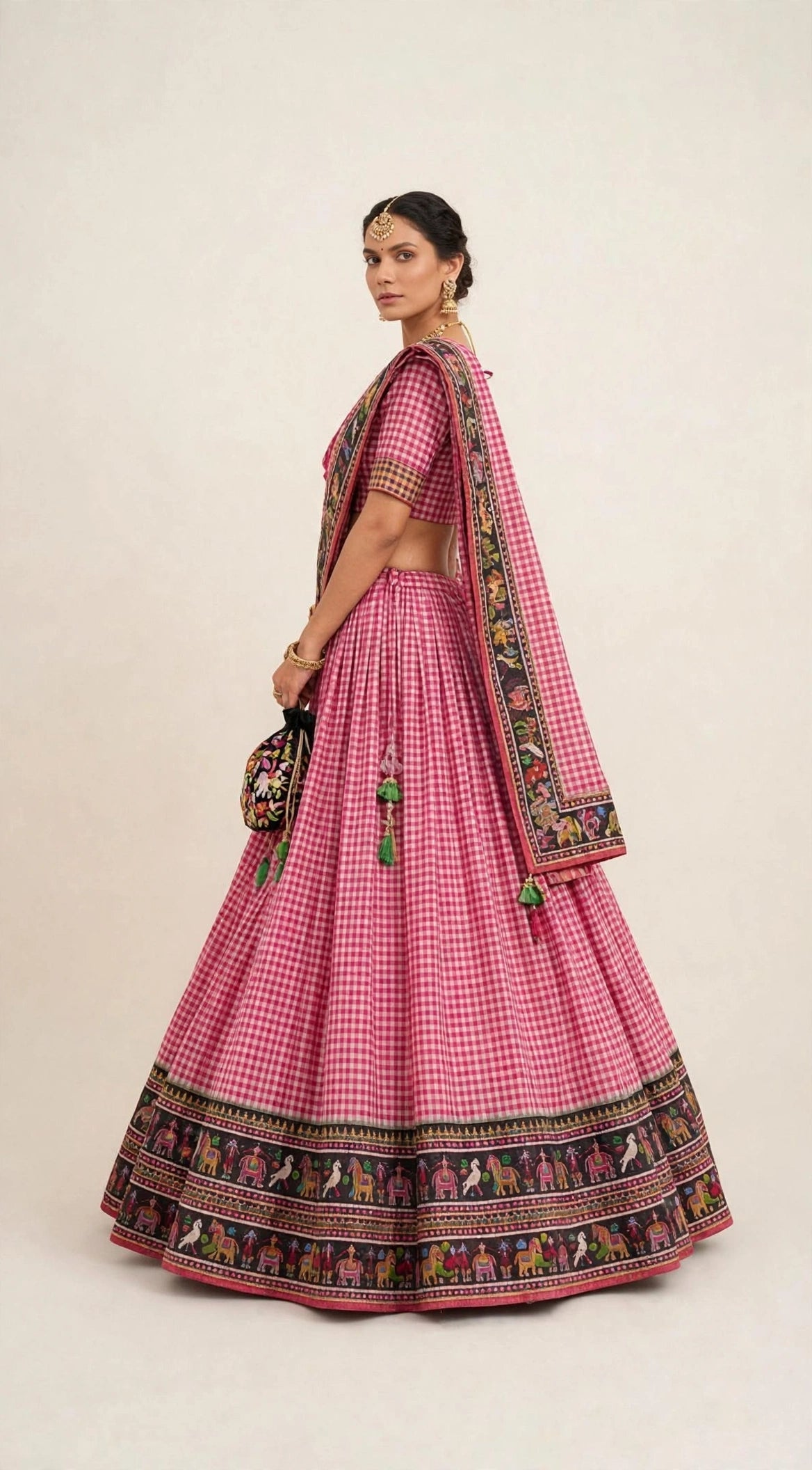 Ilkal Gingham Lehenga Set - side view