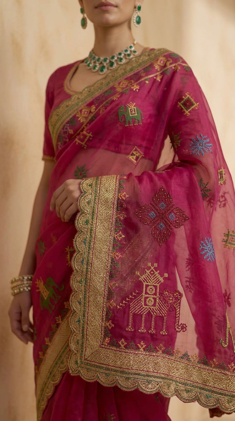 Kasuti Organza Silk Saree with Handwoven Border