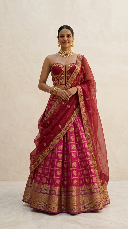 Gaja Vaibhava Lehenga Ilkal Silk with Woven Elephant Motifs