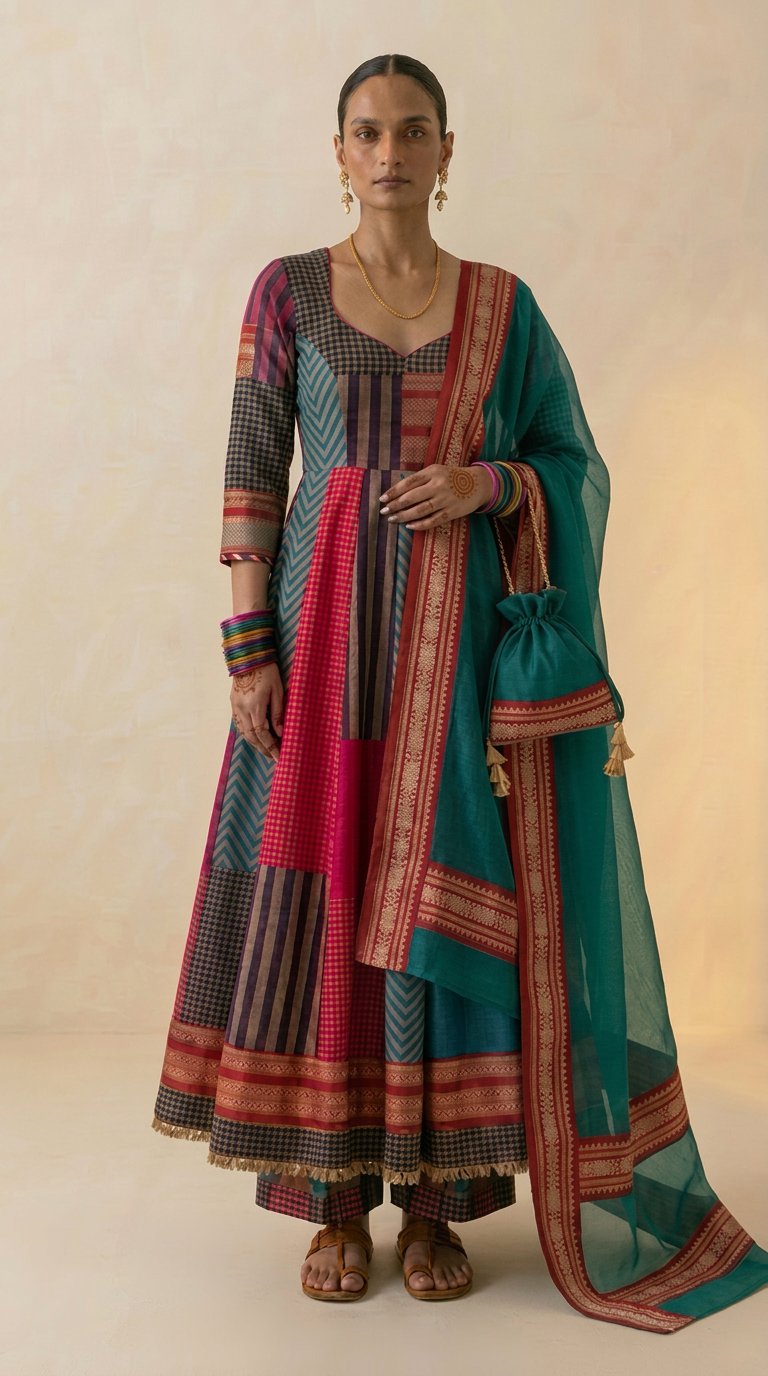 Patchwork Anarkali Set with Dupatta