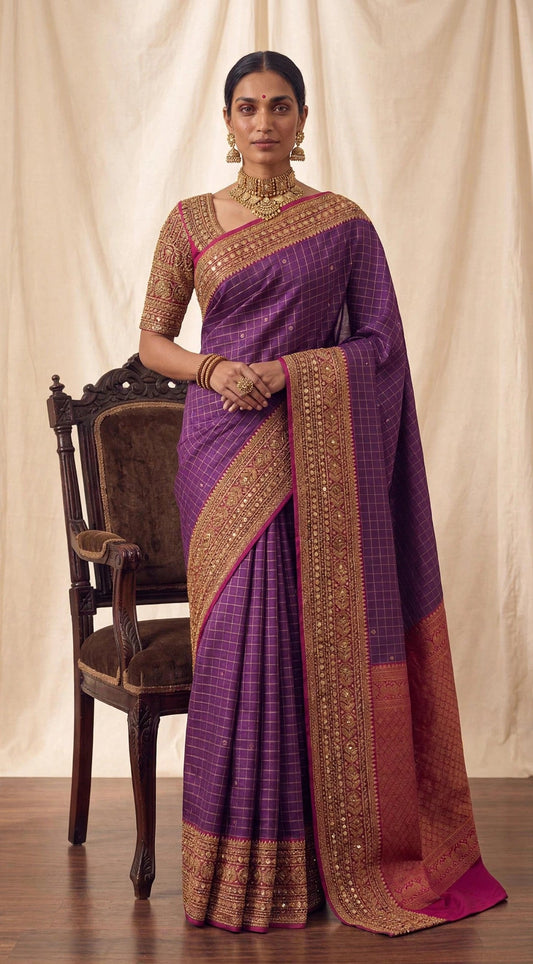 Molkalmuru silk zari saree - back view showing embroidered blouse keyhole and pallu drape