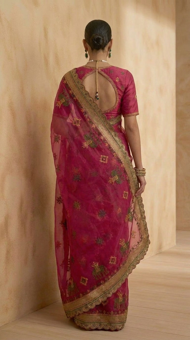 Kasuti Organza Silk Saree with Handwoven Border