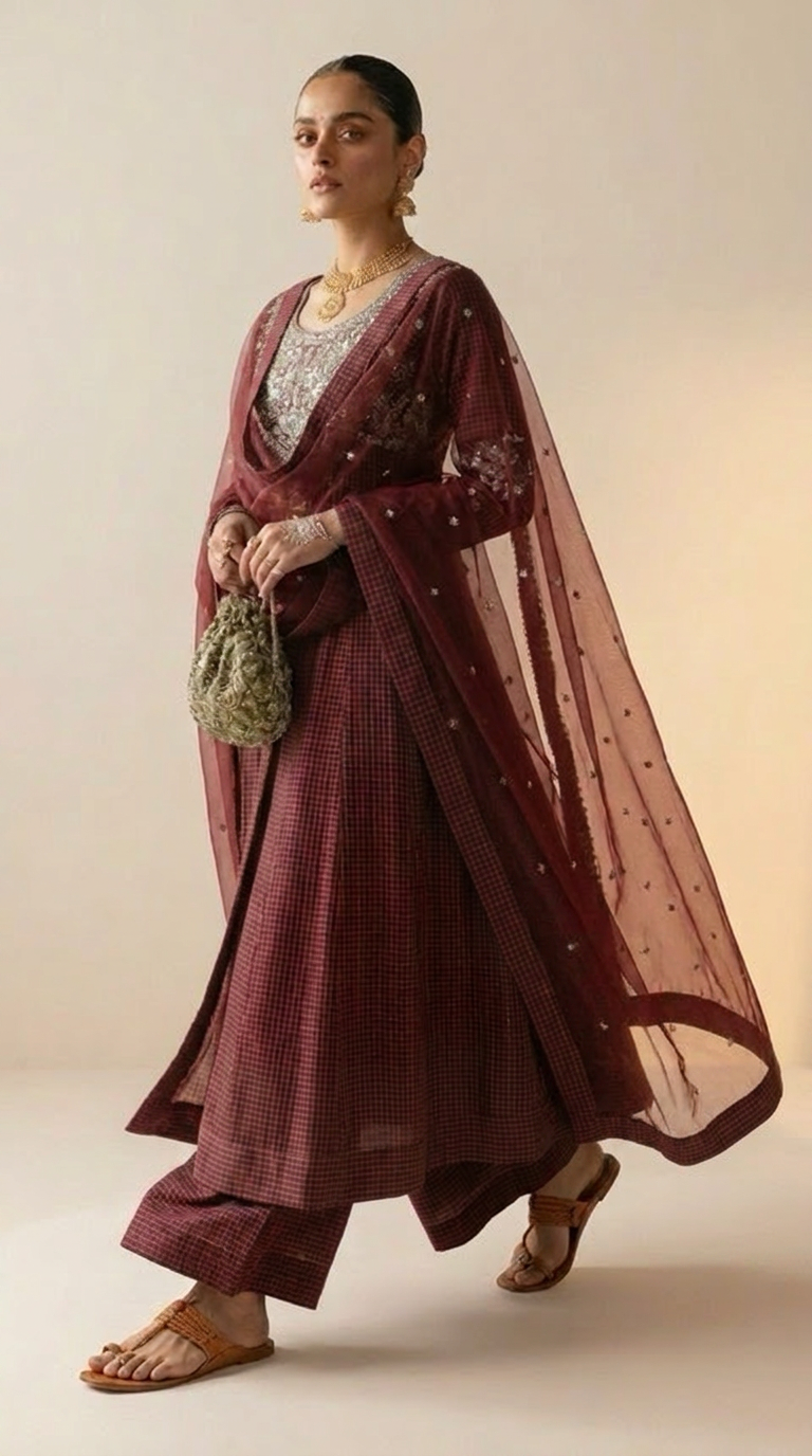 Maroon Embroidered Anarkali Suit Set