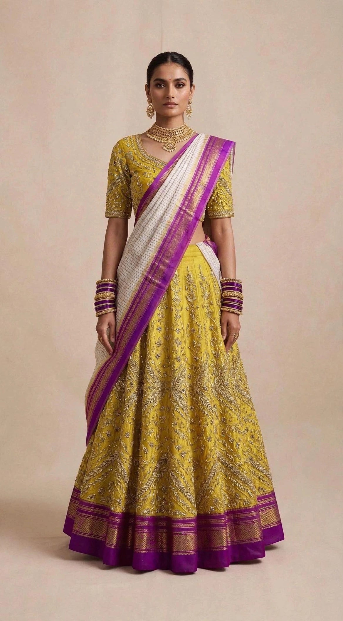 Haldi Yellow Ilkal Lehenga Set — Festive Edit, back view