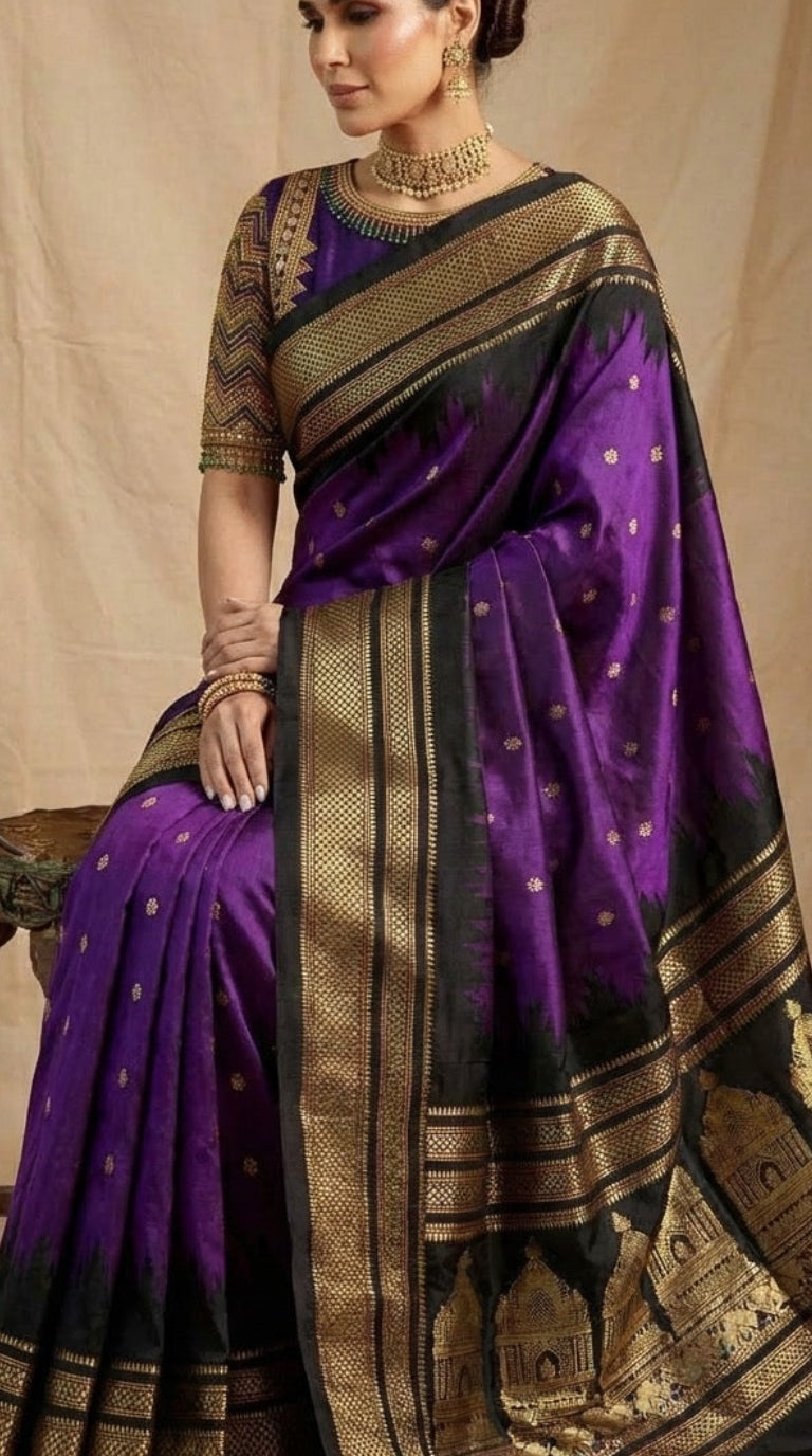 Purple Silk Bridal Blouse with Heavy Gold Zari Embroidery