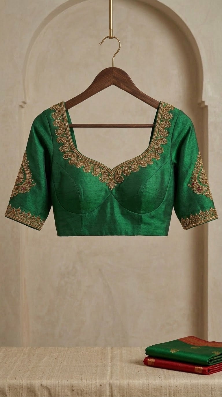 Emerald Green Embroidered Blouse