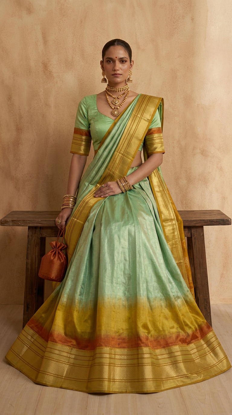 Pista to Gold: Ilkal Lehenga Saree from Bagalkot