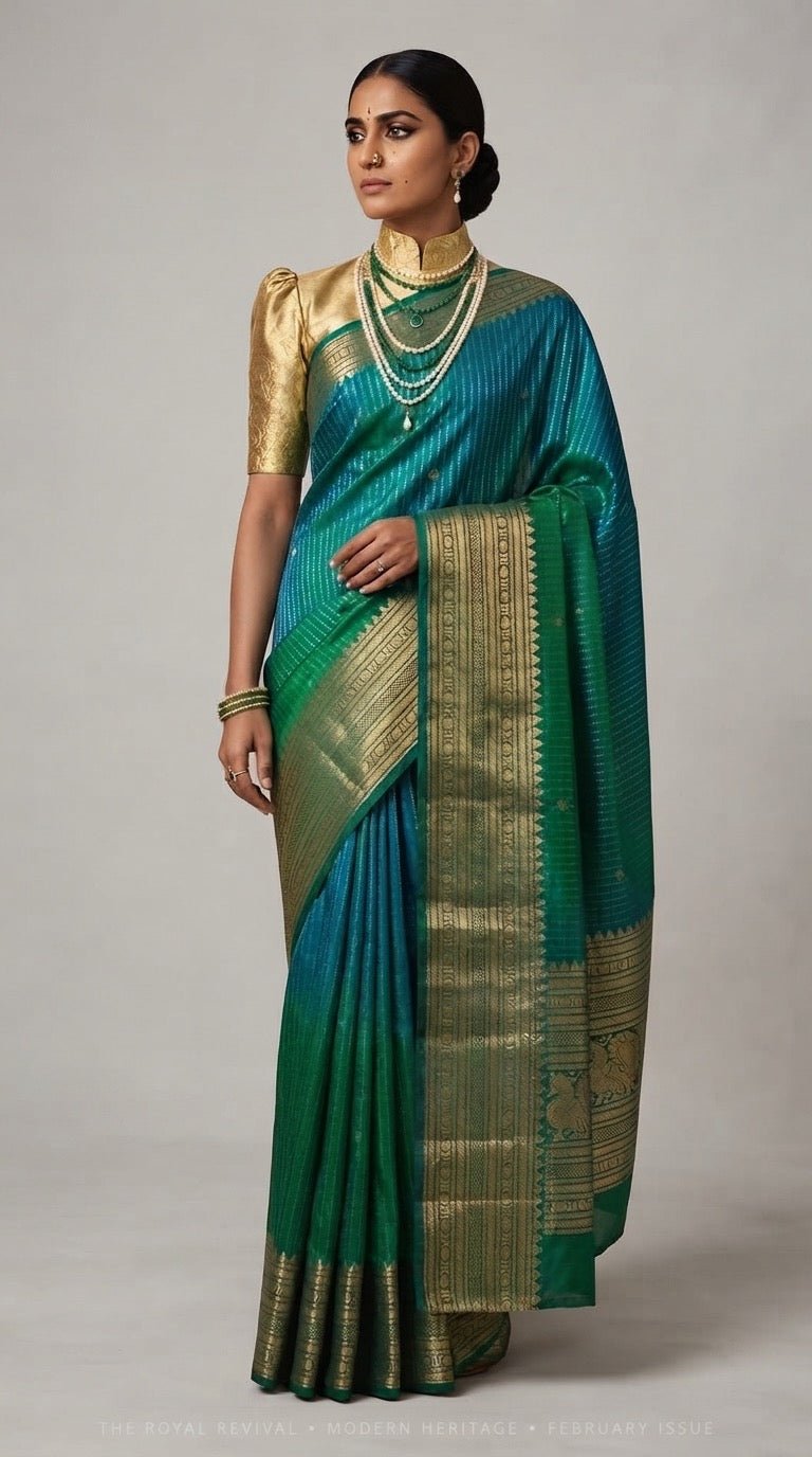 Teal & Green Molkalmuru Handloom Silk Saree