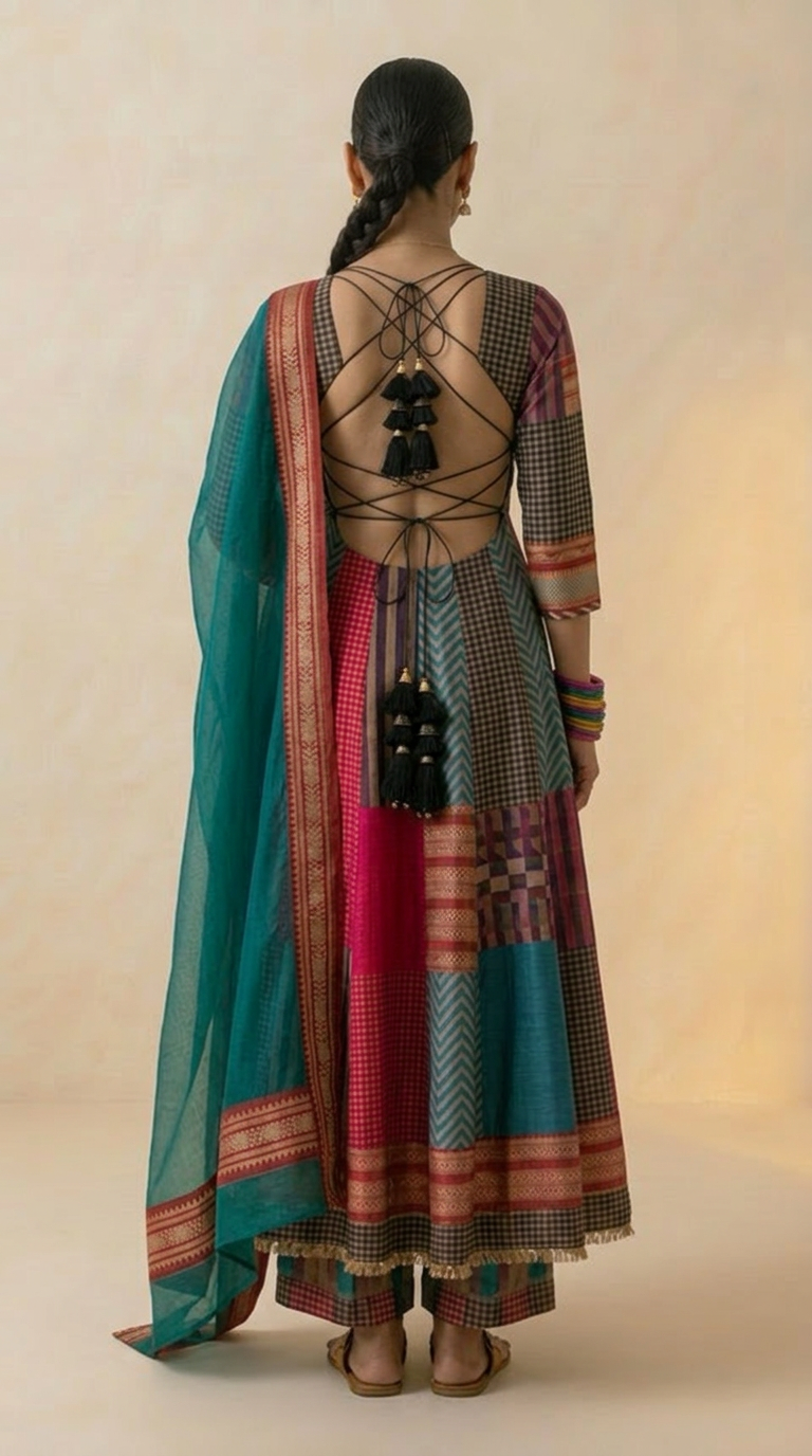 Patchwork Anarkali Set with Dupatta