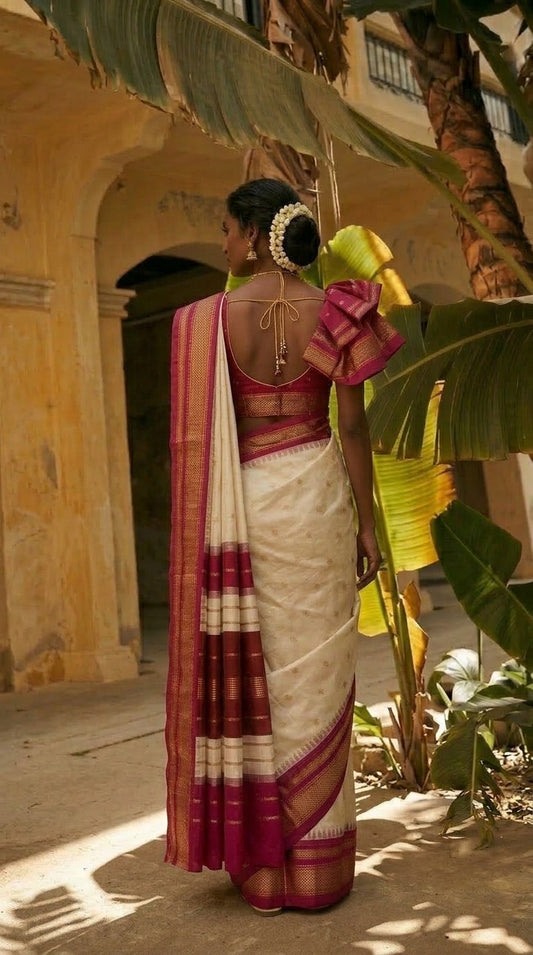 Ilkal Saree – Ivory & Magenta