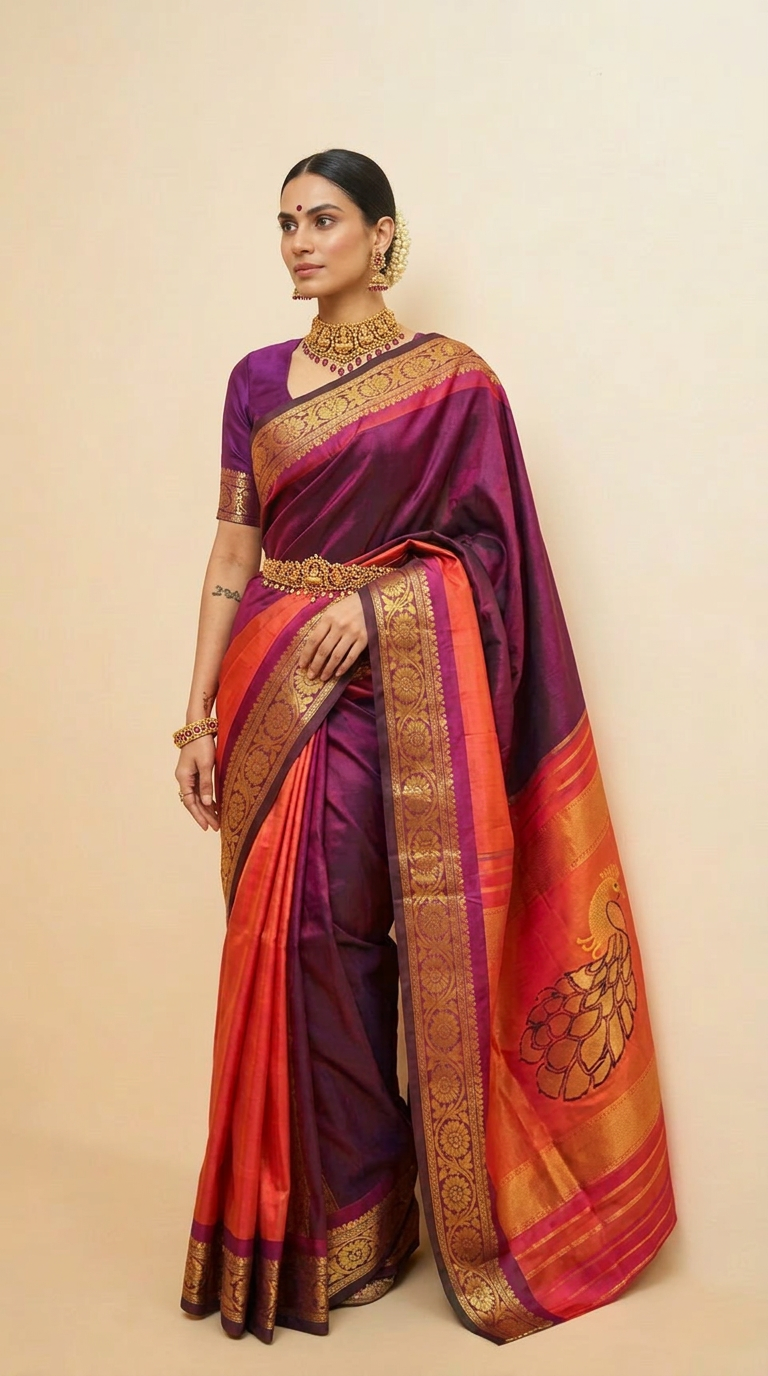 Mayura Violet — Pure Zari Handloom Silk Saree
