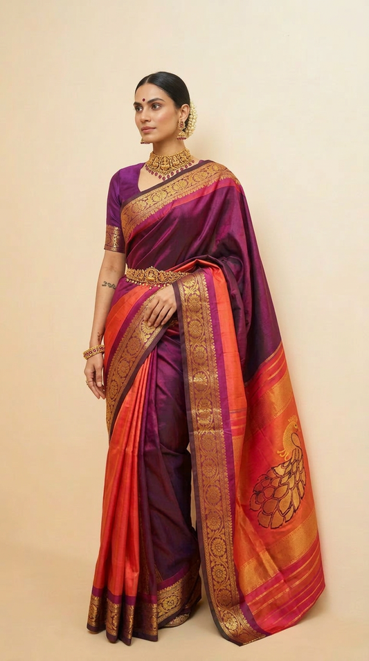 Mayura Violet — Pure Zari Handloom Silk Saree