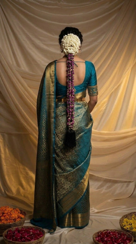 Peacock Teal Handwoven Silk Saree