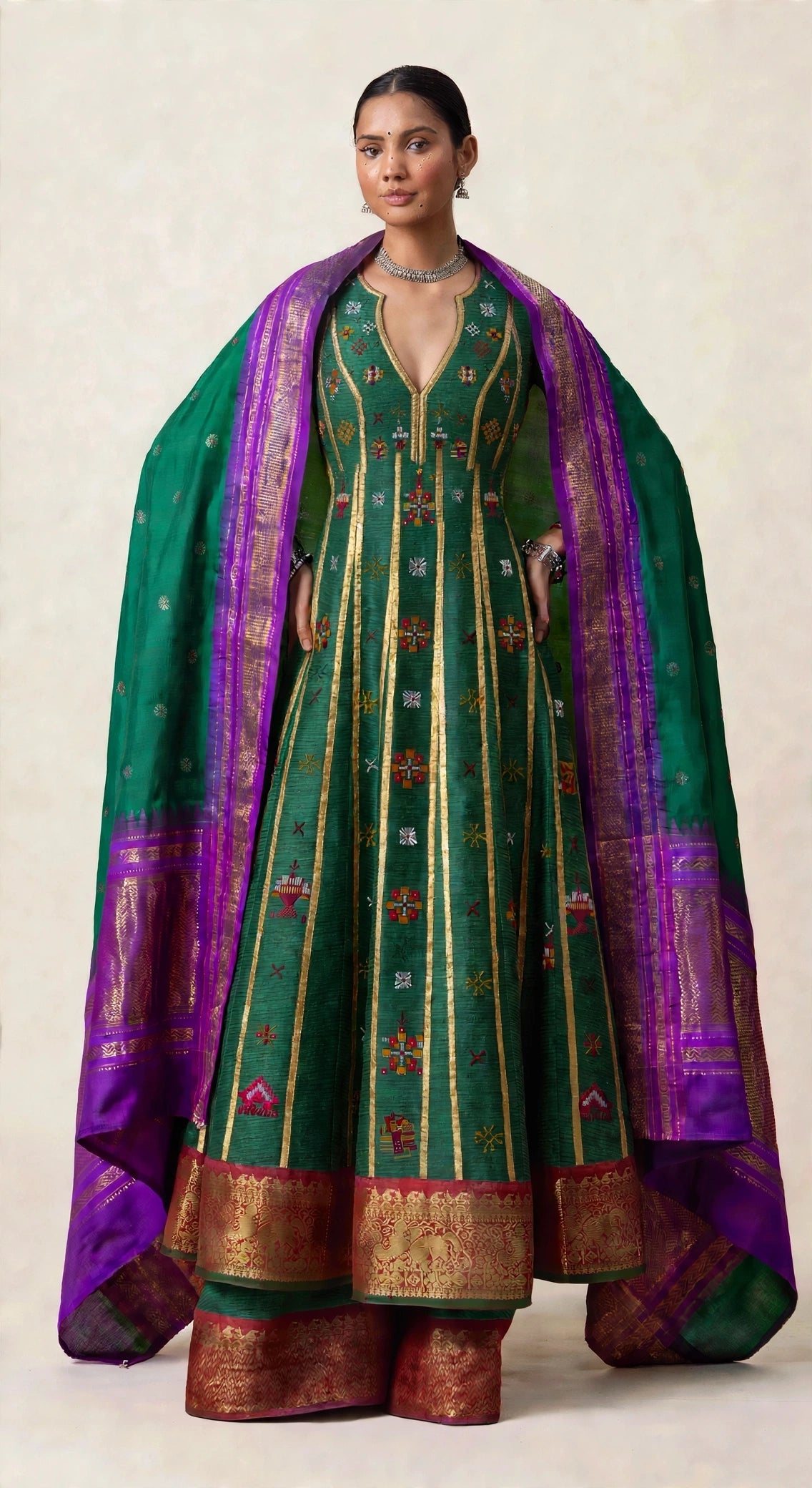 Molkalmuru silk anarkali with jamuni Ilkal odhni - front view