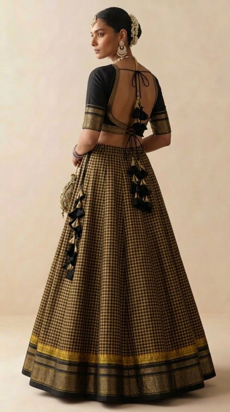 Mustard Checks Lehenga Set