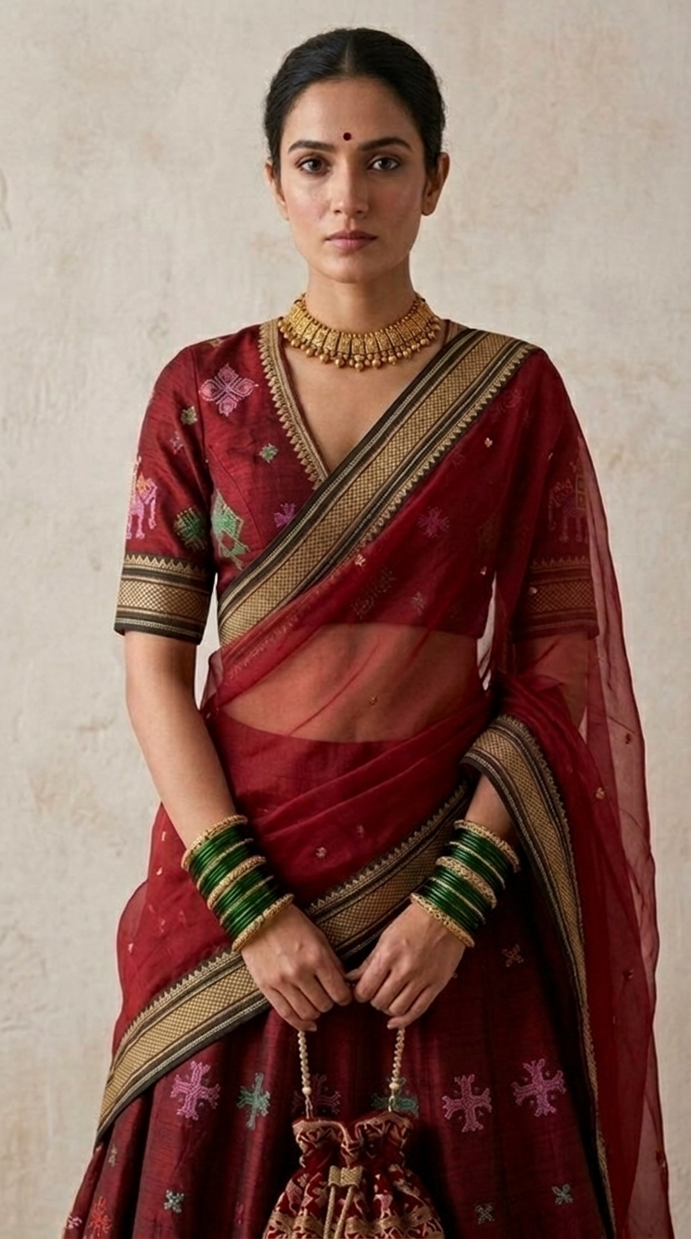 Gandaberunda Ilkal Silk Lehenga Set