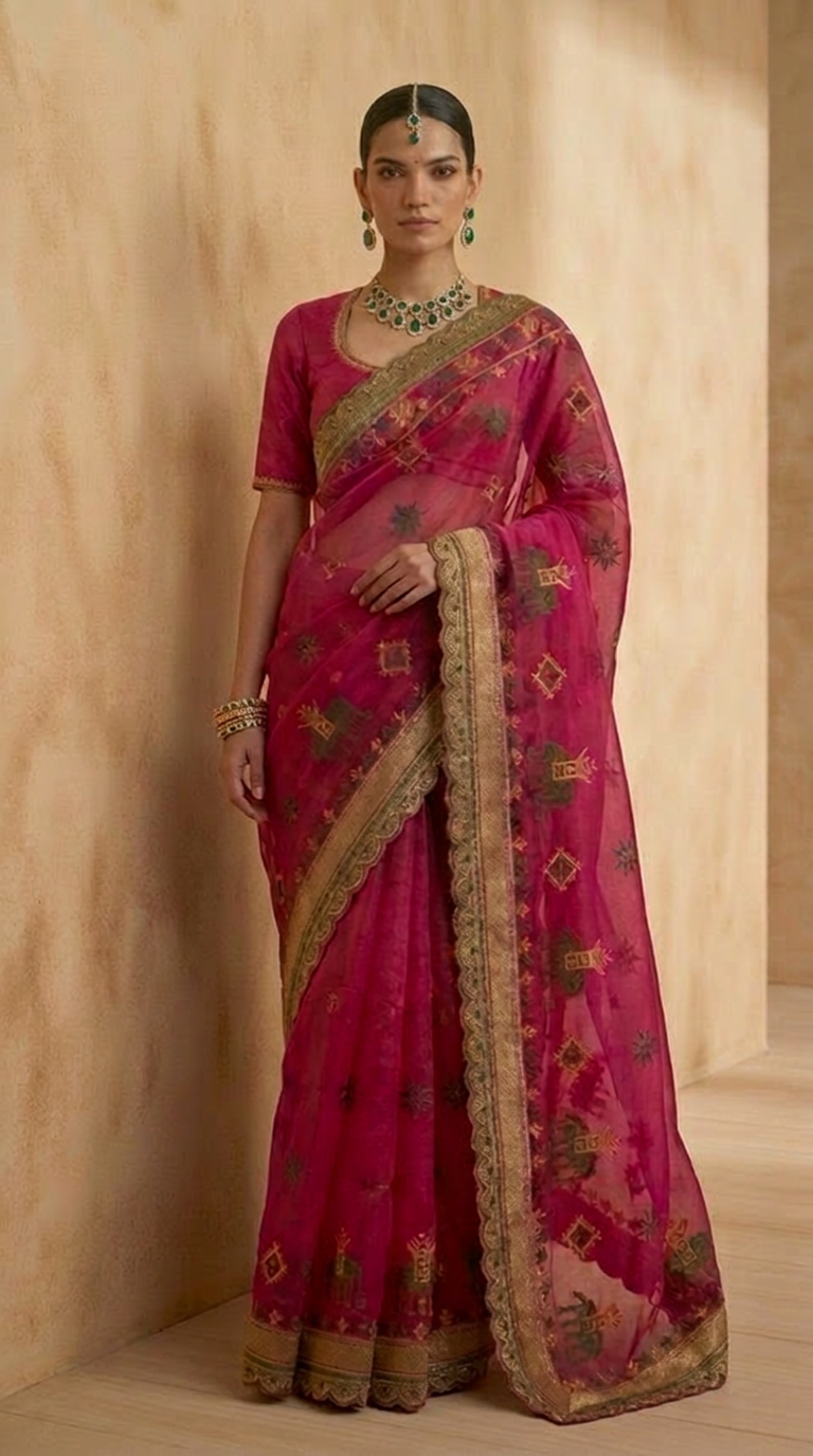 Kasuti Organza Silk Saree with Handwoven Border