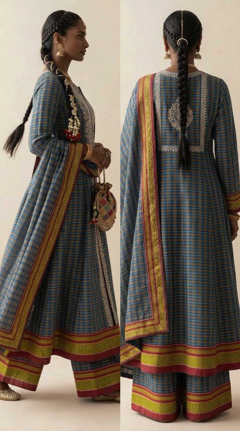 Ilkal Cotton Sharara Set with Zardozi Embroidered Anarkali & Dupatta in Teal