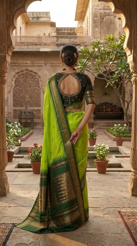 Ilkal Saree – Lime Green & Black