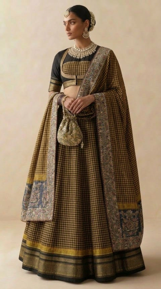 Mustard Checks Lehenga Set