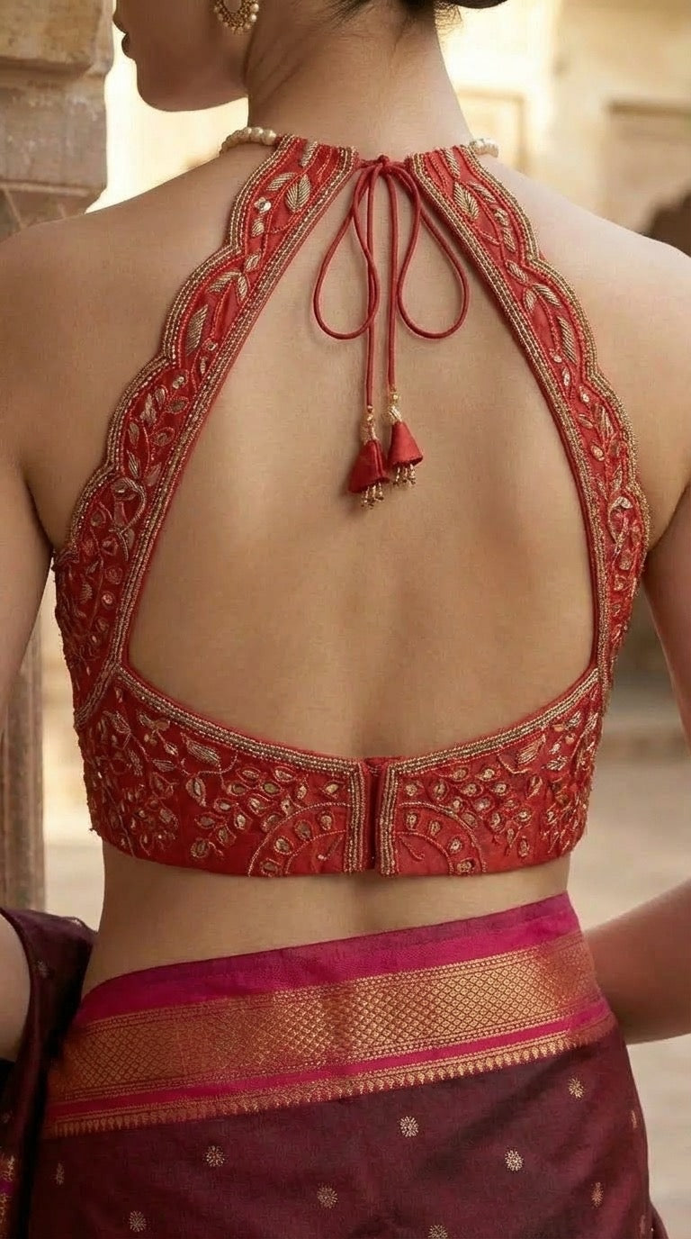 Red Halter Neck Bridal Blouse