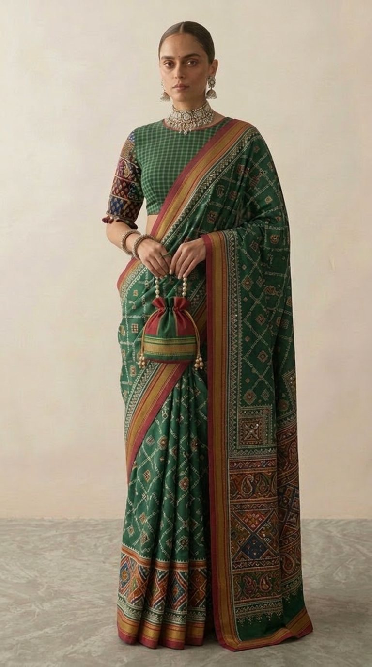 Kasuti Hand Embroidered Ilkal Handloom Saree — Karnataka Heritage