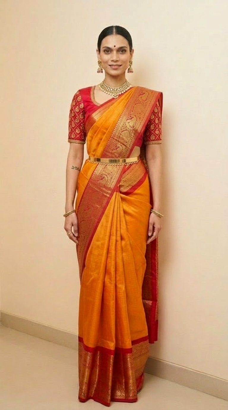 Surya Orange & Red — Pure Zari Handloom Silk Saree