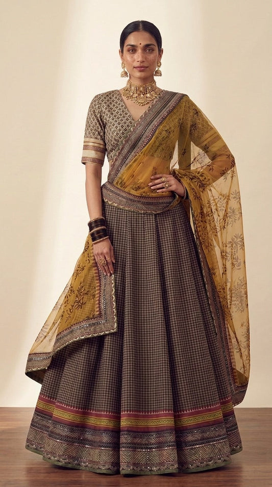 Handloom Ilkal Khanna lehenga set - front view