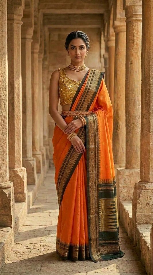 Ilkal Saree – Orange & Black