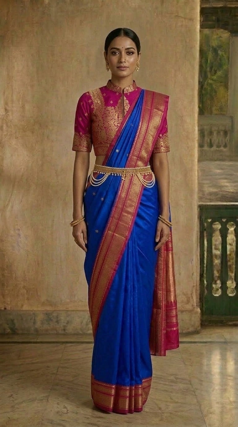 Ilkal Saree – Royal Blue & Pink