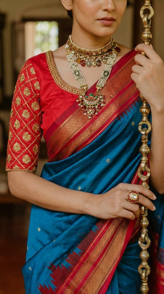 Crimson Silk Bridal Blouse with Heavy Gold Zari Embroidery
