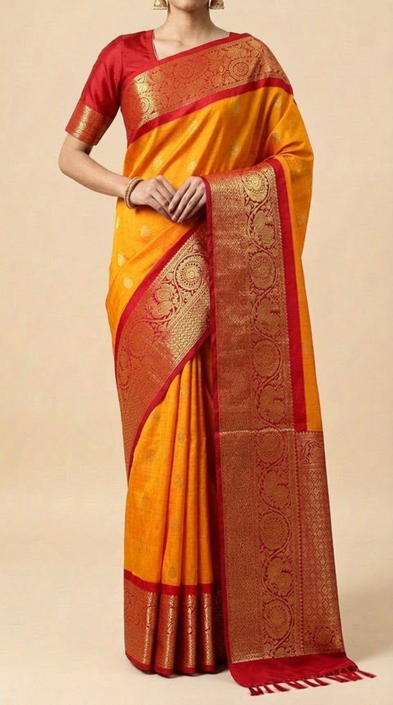 Surya Orange & Red — Pure Zari Handloom Silk Saree