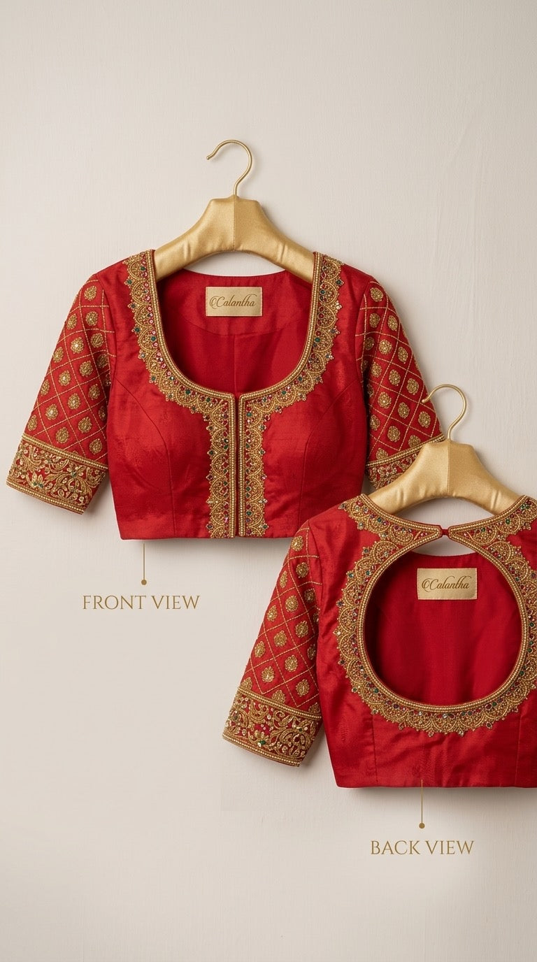 Crimson Silk Embroidered Bridal Blouse