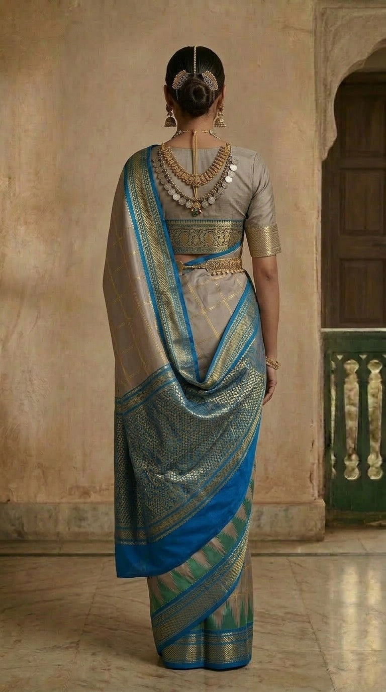 Ilkal Saree – Grey & Blue