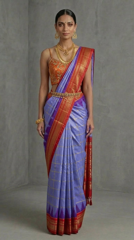 Ilkal Saree – Lavender & Vermilion Red