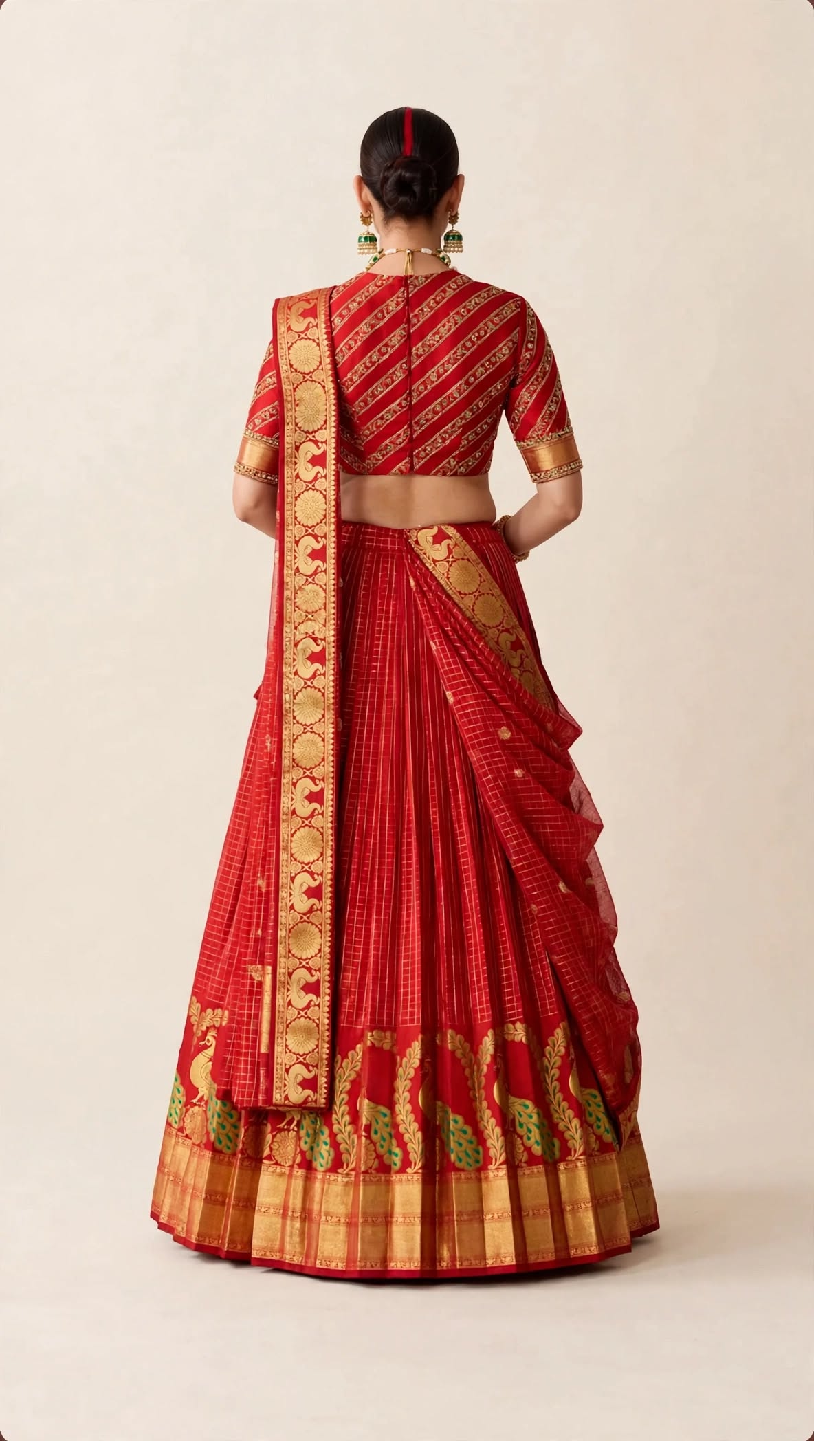 Red Peacock Molkalmuru Handloom Mulberry Silk Lehenga
