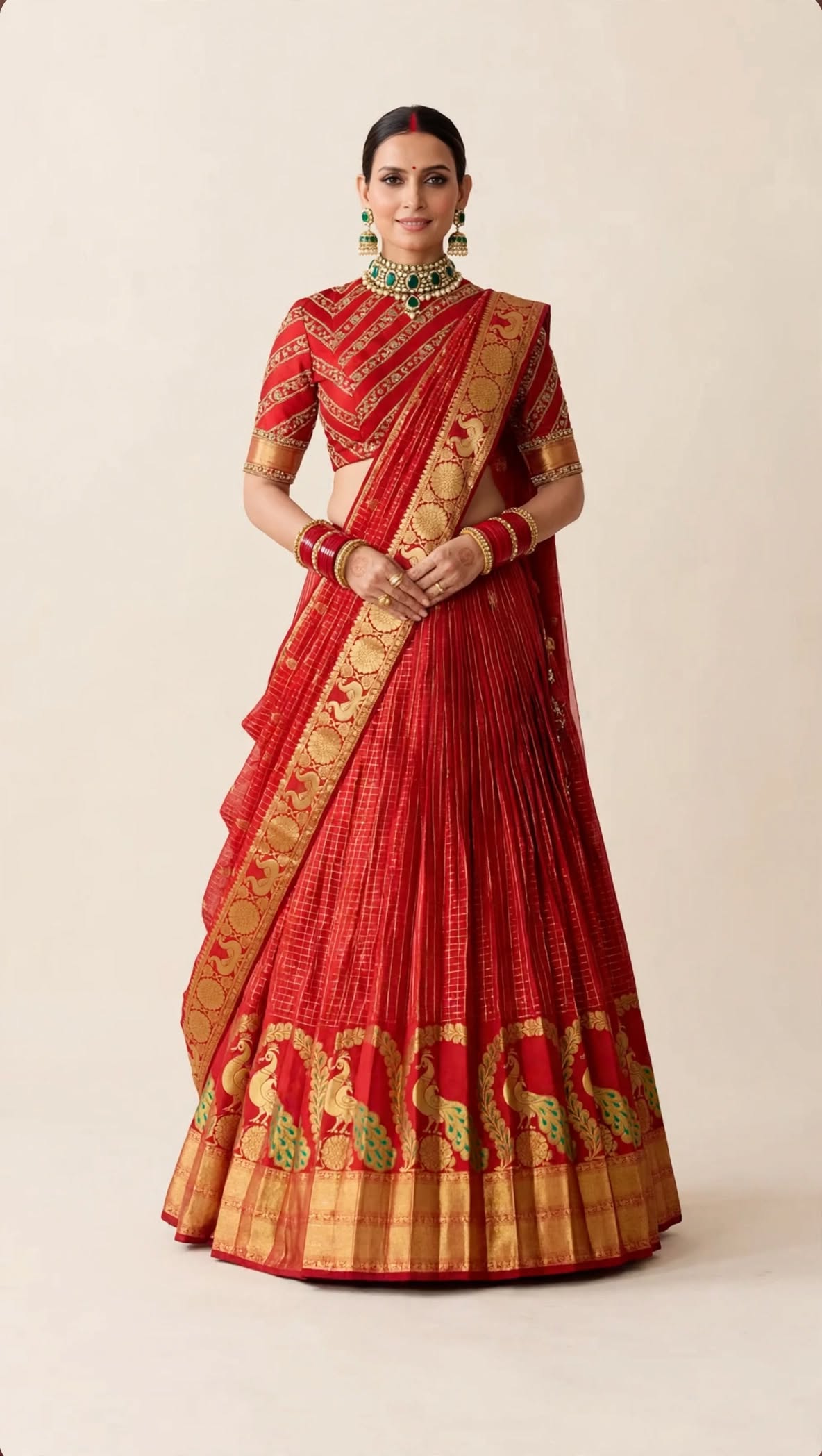 Red Peacock Molkalmuru Handloom Mulberry Silk Lehenga