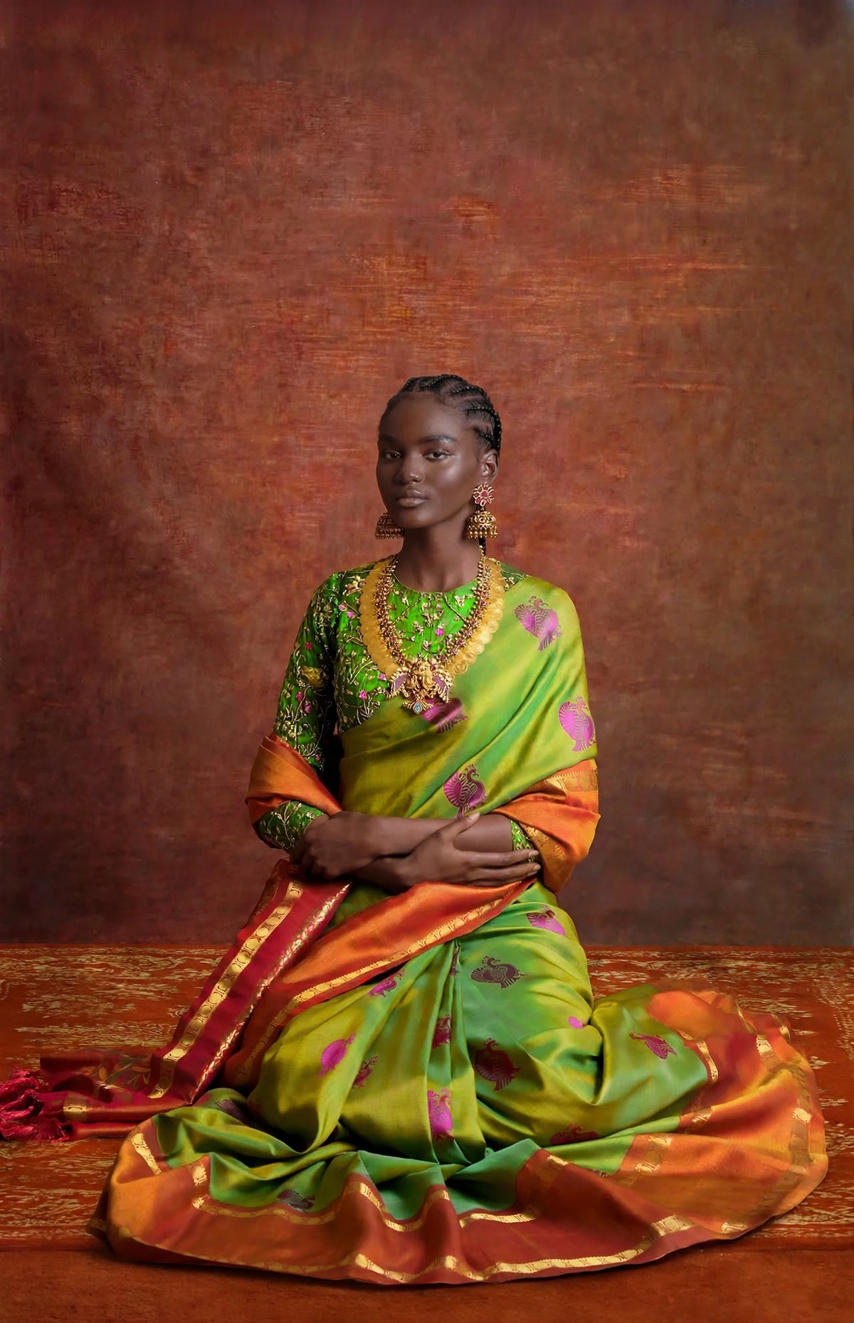 Parrot Green Molkalmuru Silk Saree with Rudraksha Border
