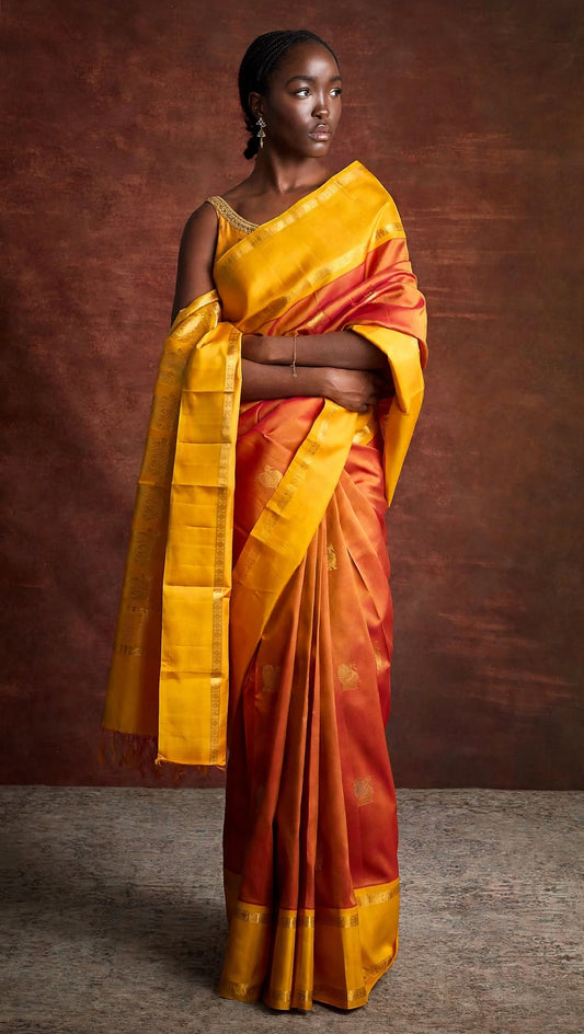 Mustard Molkalmuru Silk Saree with Rudraksha Border