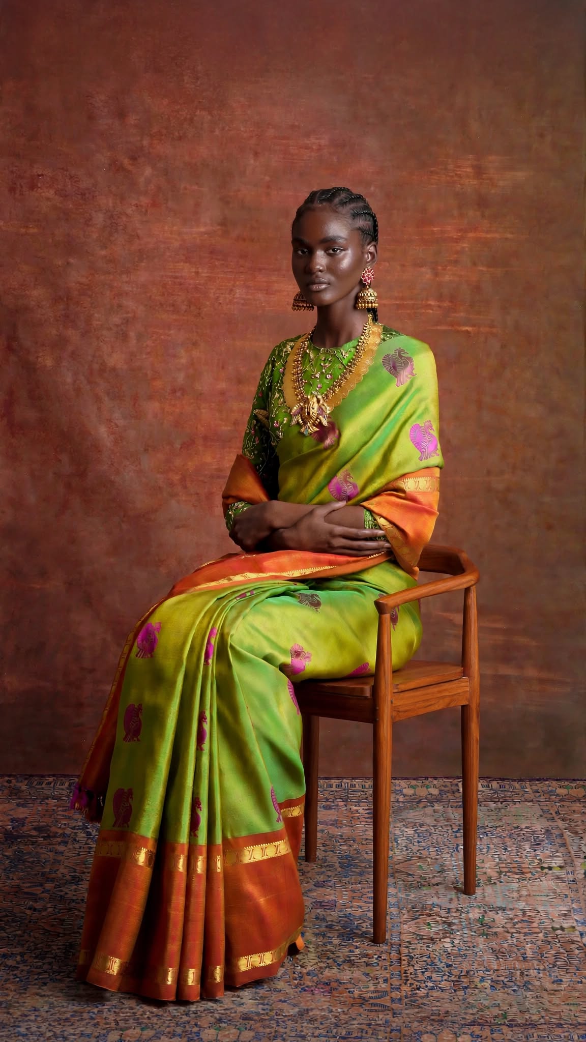 Parrot Green Molkalmuru Silk Saree with Rudraksha Border